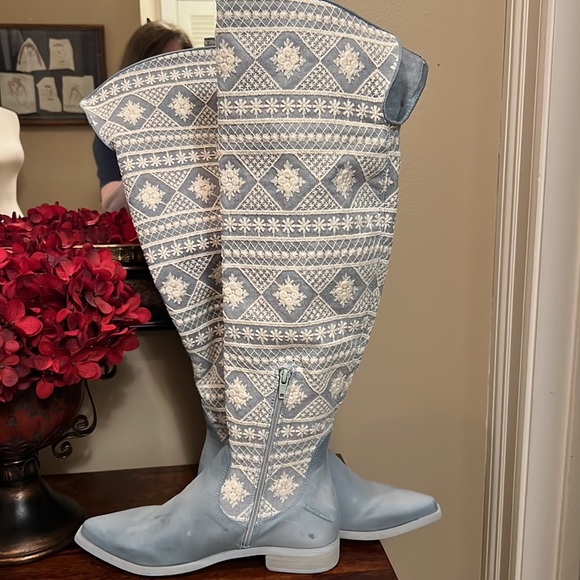 64. Free People Bren Crochet Tall Boot in Calm Waters, Size 7 - Picture 7 of 17